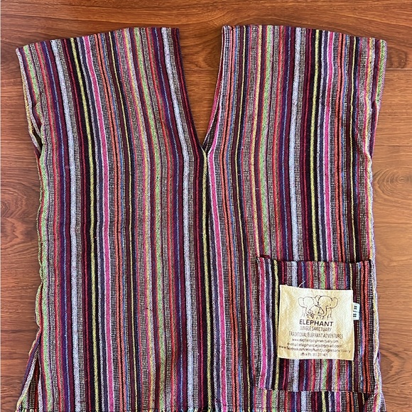 Boho Multicolor V-Neck Poncho From Thailand - Picture 7 of 7